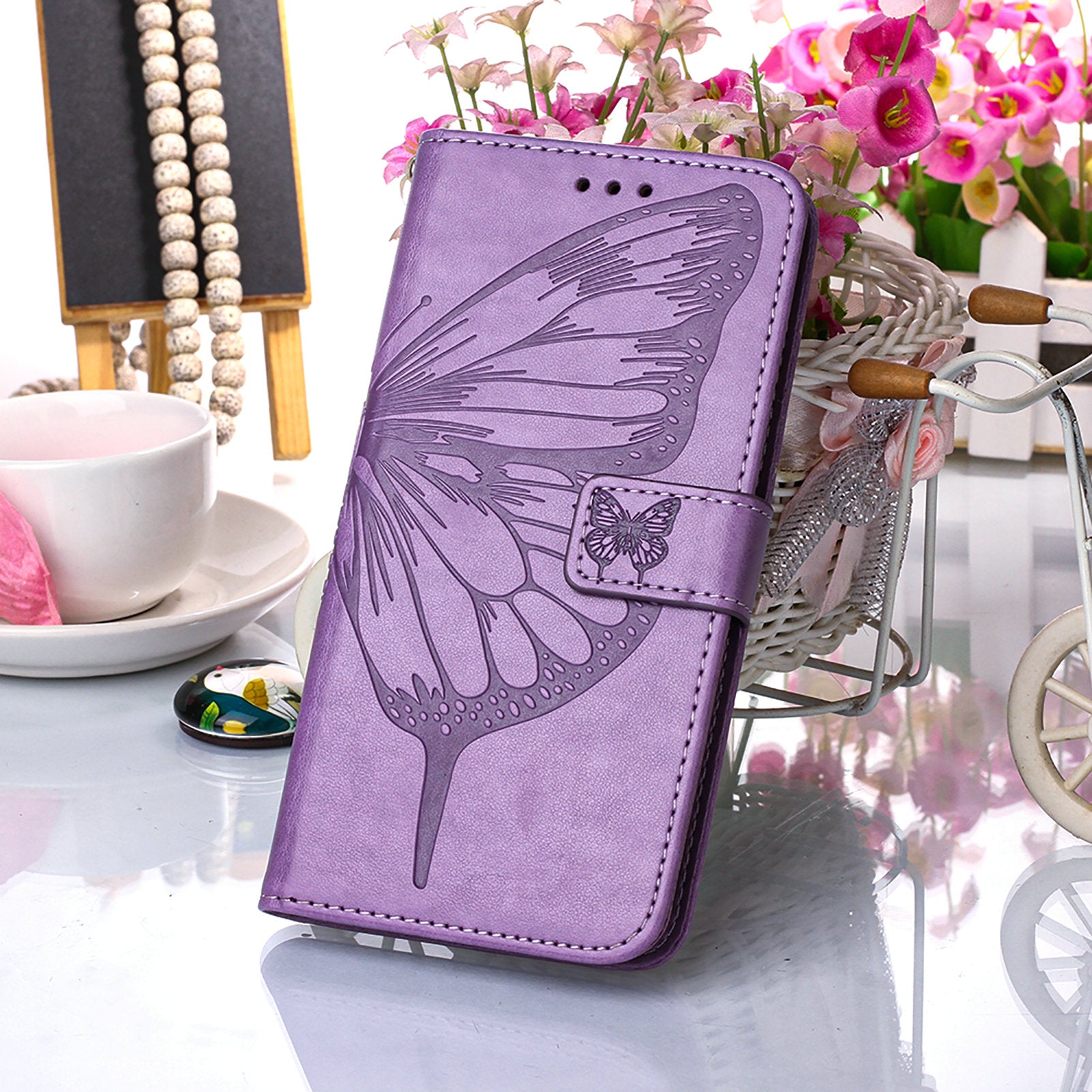 YB Imprinting Series-4 For iPhone 15 Pro Max Phone Leather Case Stand Wallet Butterfly Flower Imprinted Cover with Hand Strap - Light Purple YB Imprinting Series-4 For iPhone 15 Pro Max Phone Leather Case Stand Wallet Butterfly Flower Imprinted Cover with Hand Strap - Light Purple